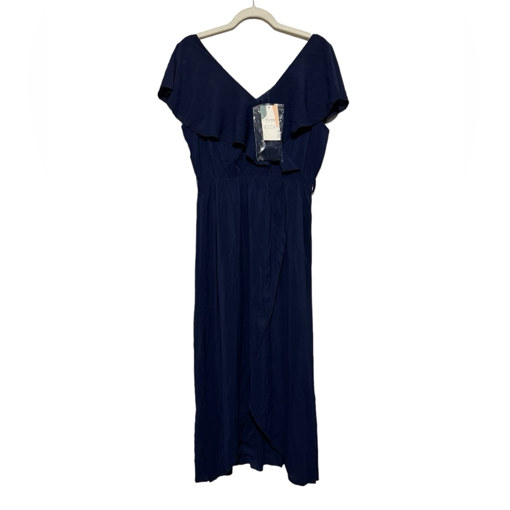 NWT Long Modest Ruffle Navy Blue Midi Dressβ Womenβs Size Medium